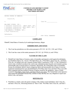 Complaint against Wal-Mart, Sam`s East, Sam`s West