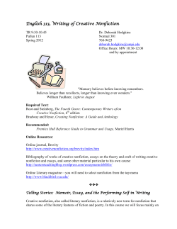 ENG313,0001, Creative Nonfiction, Hodgkins, Spring 2012