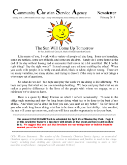 Community Christian Service Agency Newsletter The Sun Will Come