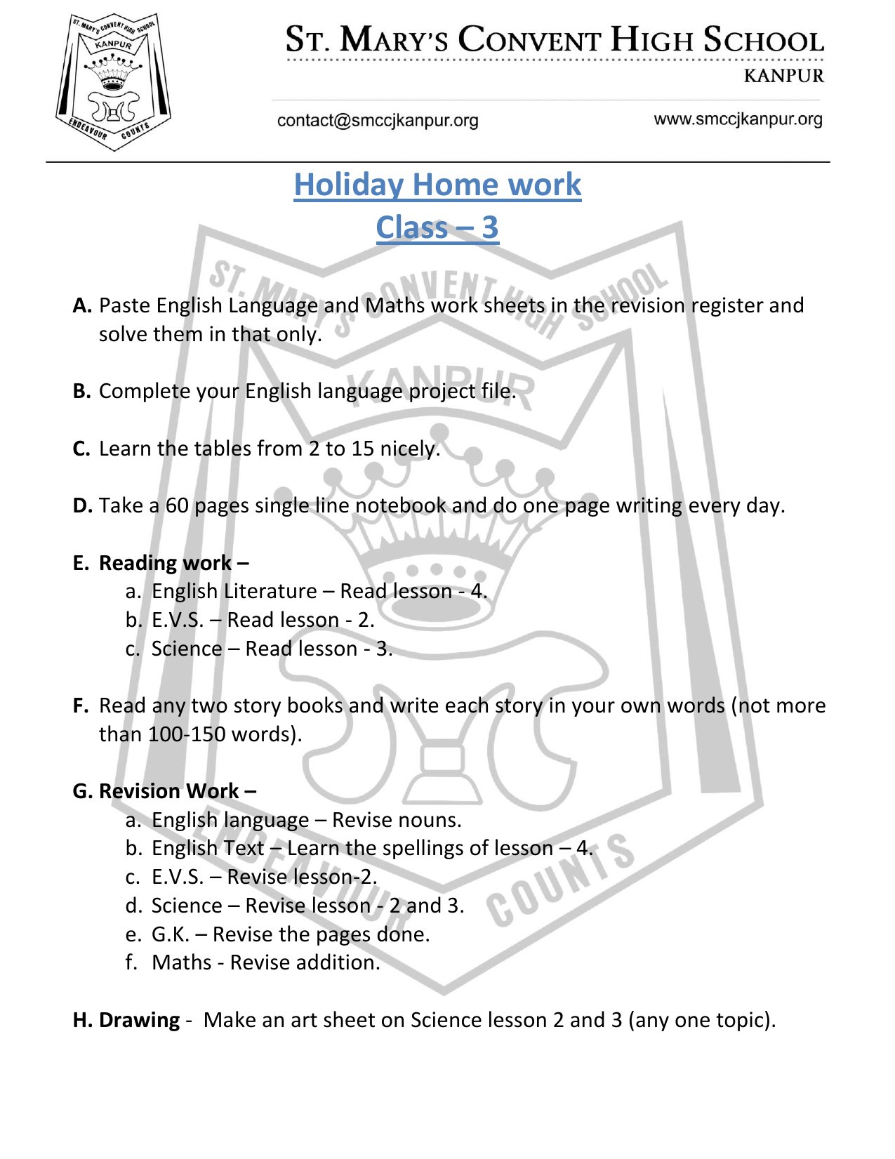 Holiday Home Work Class 3