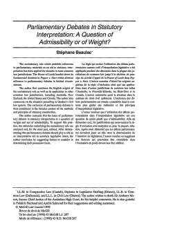 Parliamentary Debates in Statutory Interpretation: A Question of