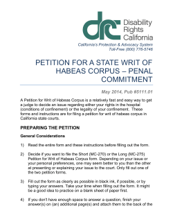 petition for a state writ of habeas corpus &ndash; penal commitment