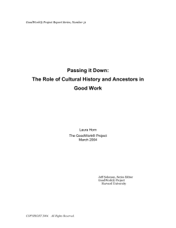 Passing it Down: The Role of Cultural History