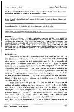 The thermal stability of oligonucleotide duplexes is sequence