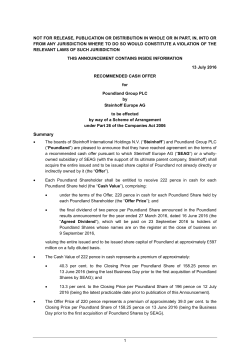 2.7 Announcement - Recommended cash offer for Poundland