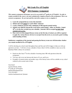 8th Grade Pre-AP English 2014 Summer Assignment