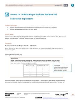 Lesson 19: Substituting to Evaluate Addition and Subtraction