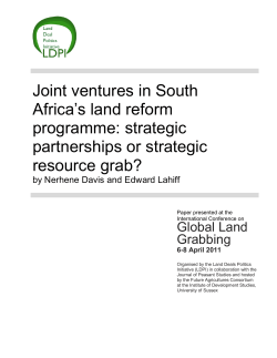 Joint ventures in South Africa`s land reform programme: strategic
