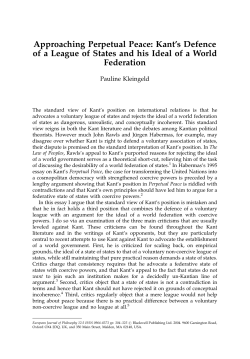 Approaching Perpetual Peace: Kant`s Defence of a League of