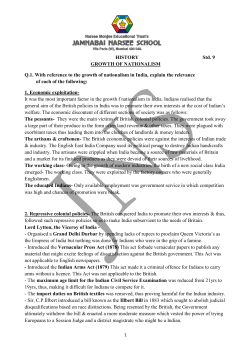 HISTORY Std. 9 GROWTH OF NATIONALISM Q.1. With reference to