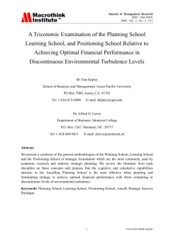 A Tricotomic Examination of the Planning School Learning School