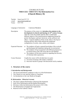 THEO 5271 - History of the Reformation (Church History II)