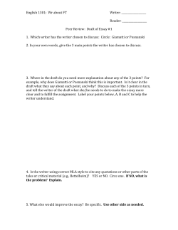 English 1301: Wr about FT Writer: Reader: Peer
