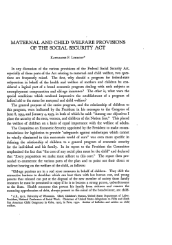 Maternal and Child Welfare Provisions of the Social Security Act