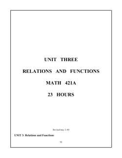 Unit Three Relations and Functions Math 421A 23 Hours