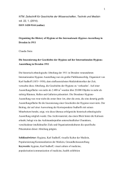 Organising the History of Hygiene at the Internationale Hygiene