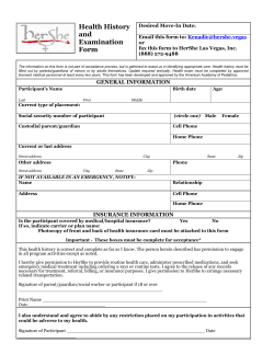 Camp Cinderella Health History and Examination Form