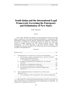 South Sudan and the International Legal Framework Governing the