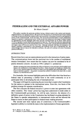 Crock, Mary --- "Federalism and the External Affairs Power" [1983