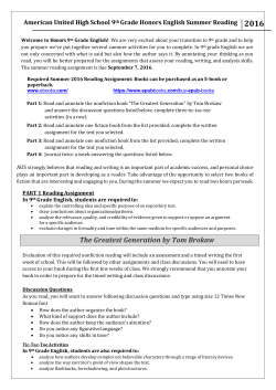 AUS 9th Grade Summer Reading Honors