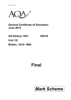 A-level History Mark scheme HIS1G - Britain, 1815 - 1865