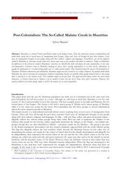 Post-Colonialism: The So-Called Malaise Creole in
