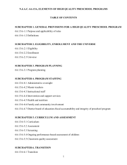 N.J.A.C. 6A:13A, Elements of High Quality Preschool Programs