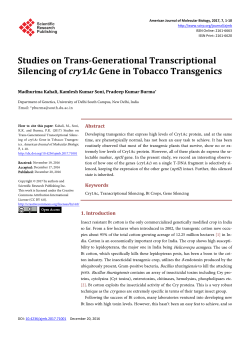 Studies on Trans-Generational Transcriptional Silencing of cry1Ac