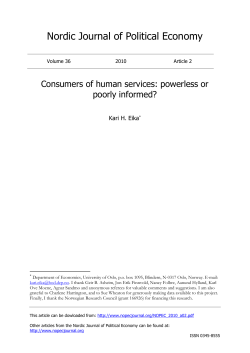 Consumers of human services - Nordic Journal of Political Economy