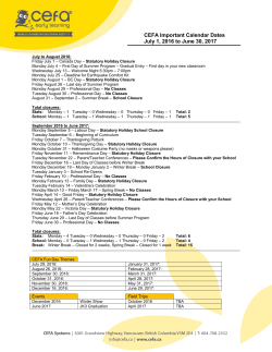 CEFA Important Calendar Dates July 1, 2016 to June 30, 2017