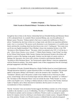Primitive Originals: Pablo Neruda in Elizabeth Bishop`s &ldquo;Invitation to