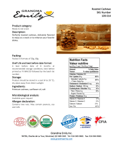 Roasted Cashews SKU Number 109-014 Product category