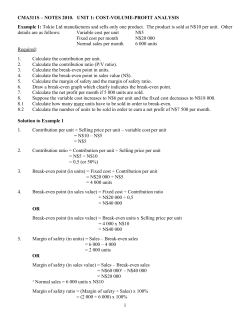 1 CMA311S &ndash; NOTES 2010. UNIT 1: COST-VOLUME
