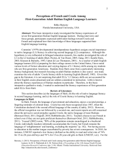 Perceptions of French and Creole Among First