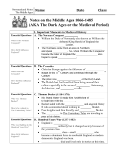 Notes Middle Ages 1066-1485