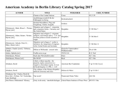 American Academy in Berlin Library Catalog Spring 2017