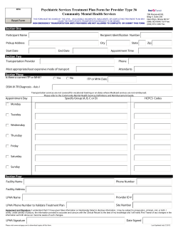 Psychiatric Services Treatment Plan Form for Provider Type 36