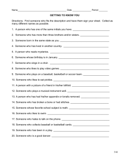 2-6 GETTING TO KNOW YOU Directions: Find someone who fits the