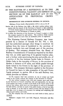 IN THE MATTER OF REFERENCE AS TO THE OF THE RAILWAY