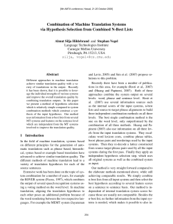 Combination of machine translation systems via hypothesis