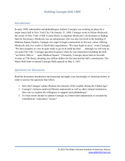 Building Carnegie Hall, 1889 Introduction Questions for Discussion