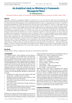 An Analytical study on Mintzberg`s Framework: Managerial Roles