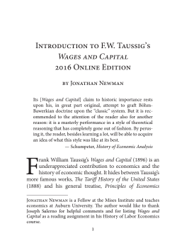 Introduction to F.W. Taussig`s Wages and Capital 2016 Online Edition
