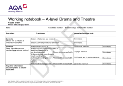 A-level Drama Working notebook cover sheet