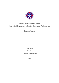Reading Quintus Reading Homer Intertextual Engagement in