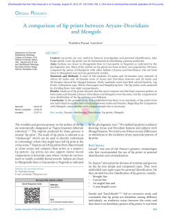 A comparison of lip prints between Aryans&ndash;Dravidians and Mongols