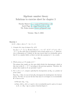 Algebraic number theory Solutions to exercise sheet for chapter 3