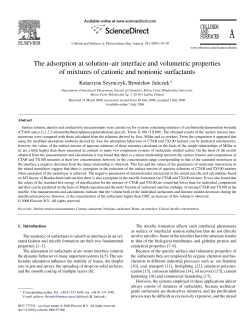 The adsorption at solution&ndash;air interface and volumetric properties of