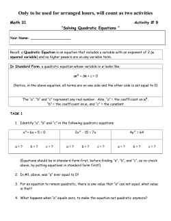 M31 Act 9 Solving Quad Eq (2hrs)