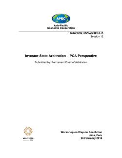 Investor-State Arbitration &ndash; PCA Perspective